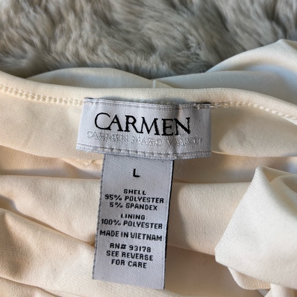Carmen Marc Valvo Cream Draped Top - Picture 3 of 3